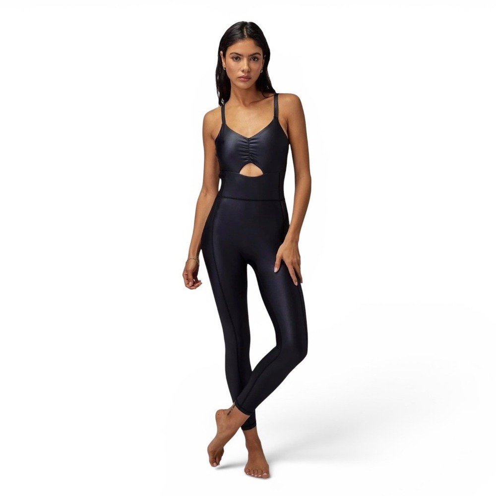 Spiritual Gangster Black Metallic Ruched Cutout‎ Jumpsuit Yoga Bodysuit Medium